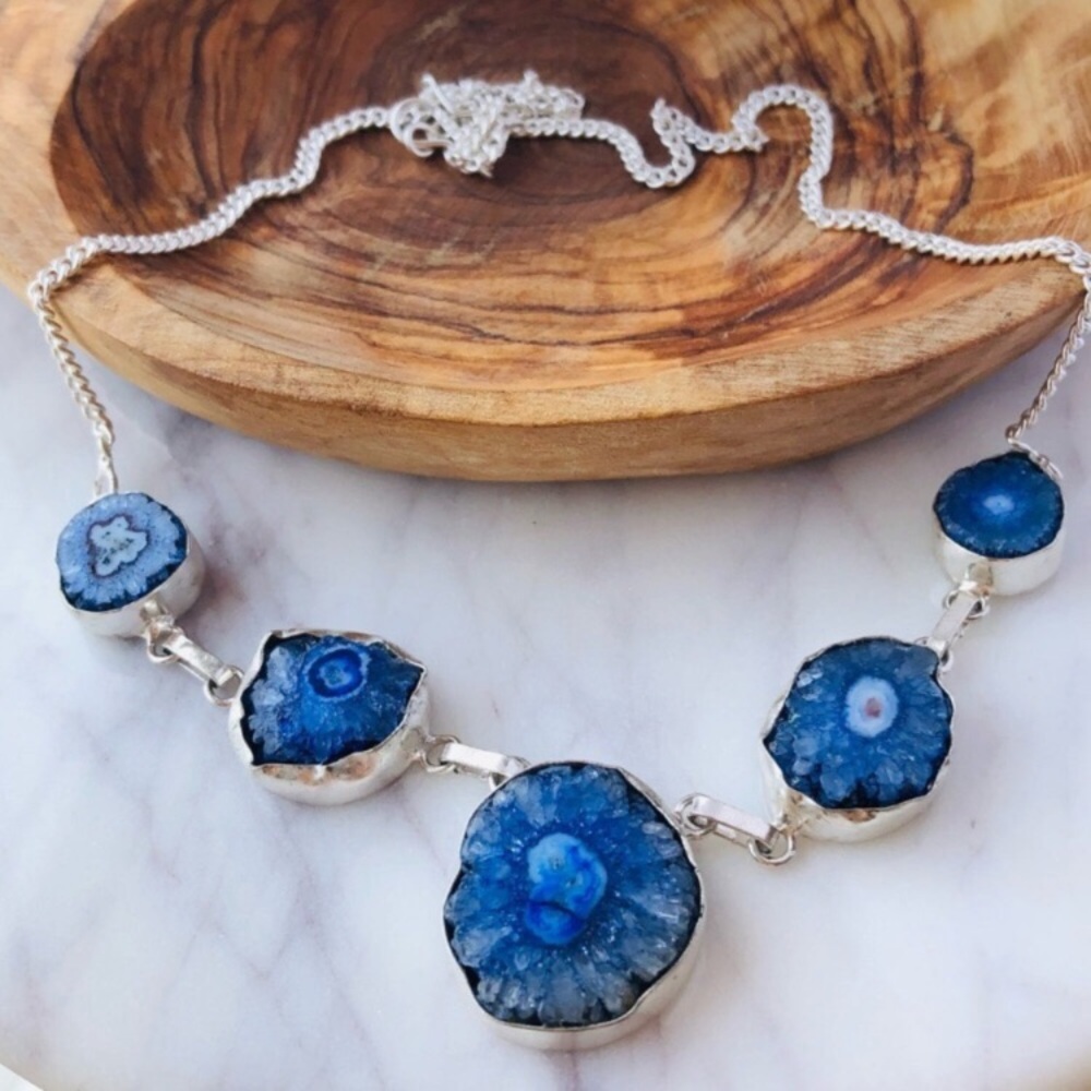 Blue Solar Quartz Statement Boho Necklace